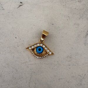 Gold Evil Eye Pendant with Crystals